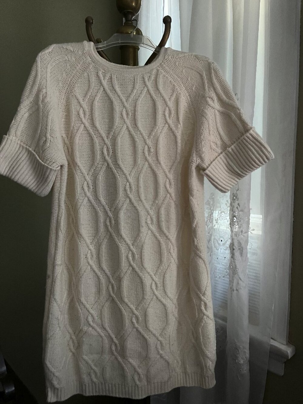 Women's Short Sleeve Cable Knit Sweater Dress